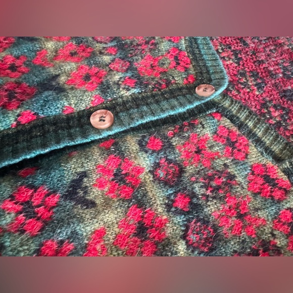 Zara Floral Jacquard Knit Cropped Long Sleeve Button Front Cardigan Sz Sm EUC - Picture 6 of 9